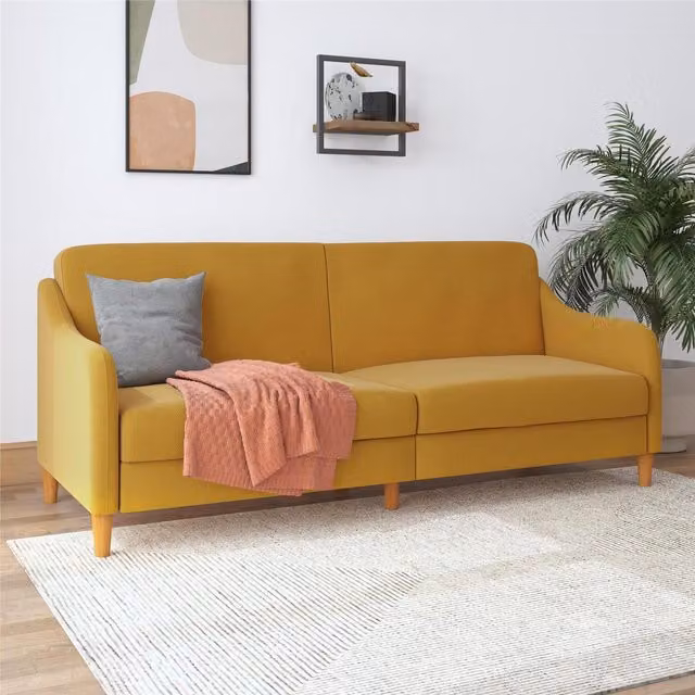 Dorel Home Jasper Mid-Century Yellow Fabric Coil Sofa Bed
