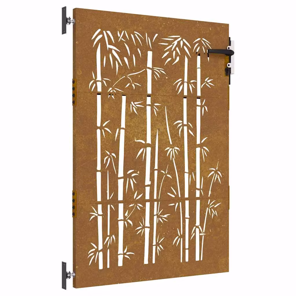 Berkfield Home Garden Gate in Brown Corten Steel with Bamboo Design, W: 85 cm, H: 125 cm – 2