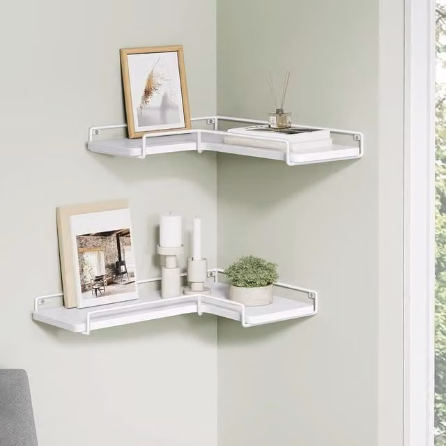 VASAGLE Set of 2 White Floating Corner Wall Shelves