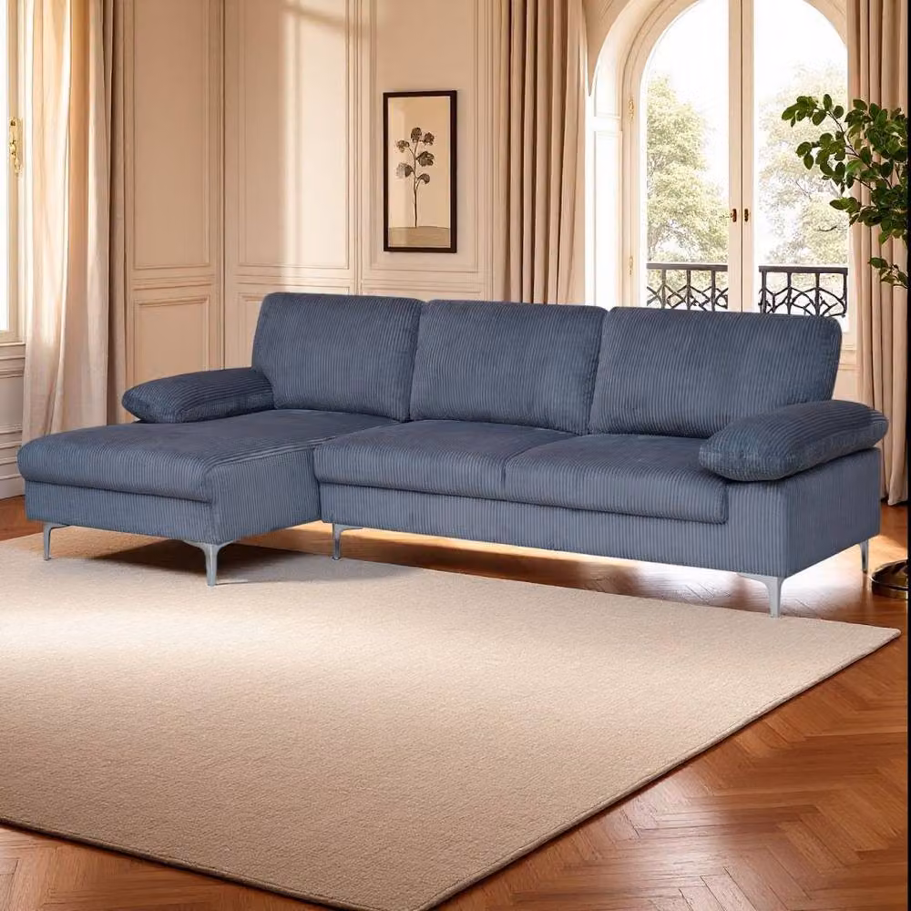 SquareBoxx Venosa Jumbo Cord Left-Facing Sectional Corner Sofa in Grey – 2