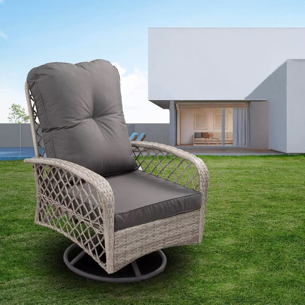 FURNITURE ONE Grey Rattan Patio Swivel Chair with Soft Cushion – 5