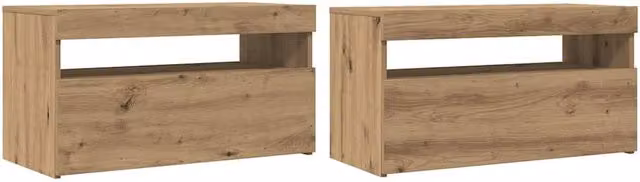 Berkfield Home Set of 2 Modern Artisan Oak TV Cabinets with LED Lights in Light Brown