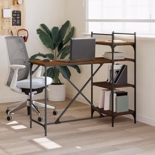 vidaXL Computer Desk with Shelves, Brown Oak, W/D/H: 120 x 47 x 109 cm – 2
