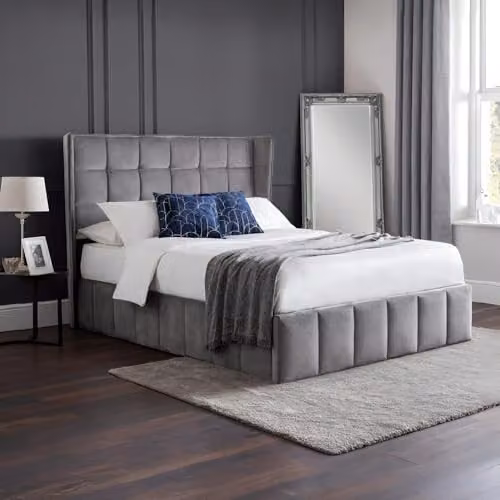 Julian Bowen Gatsby Upholstered Ottoman Storage Bed in Grey, W/D/H: 180 x 200 x 130 cm – 1