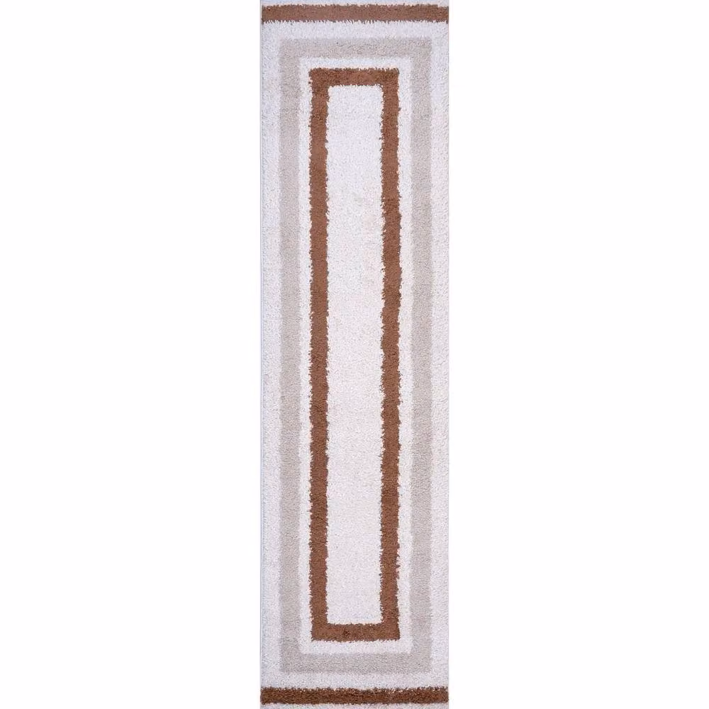 THE RUGS Moodi Border Design Shaggy Soft High Pile Round Living Room Rug in Terracotta, Diameter: 120 cm – 4