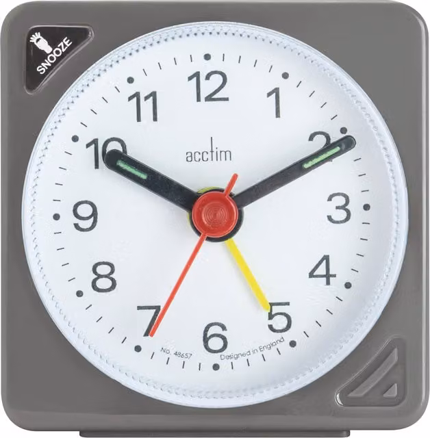 Acctim Ingot Analogue Tabletop Alarm Clock with Snooze and Illumination, Grey