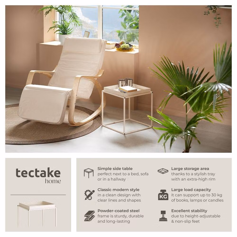 tectake Cambridge Bedside Table with Tray-Shaped Shelf in Cream, W/D/H: 40 x 40 x 44 cm – 2