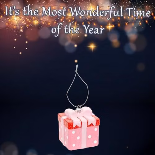 VFM e-Store Pink Glitter Present Christmas Tree Hanging Ornament, W/D/H: 9.5 x 7.5 x 7.5 cm – 3