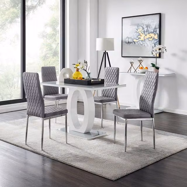 FurnitureboxUK Giovani Grey Dining Set with Rectangular Glass Table and 4 Milan Velvet Chairs
