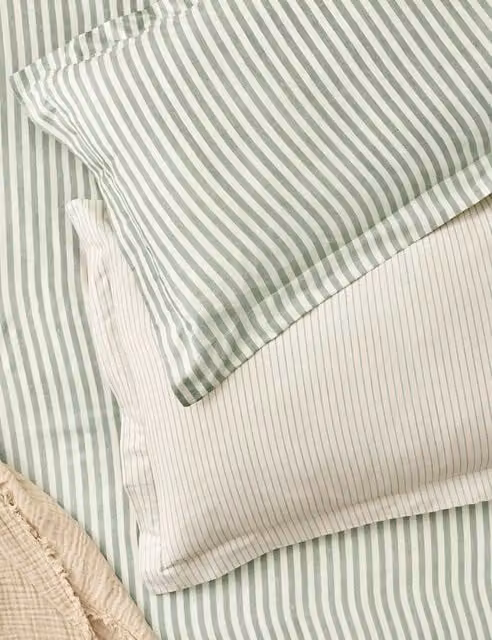 Yard Hebden Stripe Pure Cotton Pillowcases, 2 Pack, Sage Green