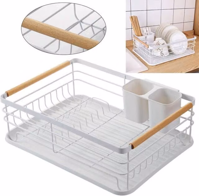 KORVIXA White Metal Dish Drainer with Detachable Drip Tray – 1