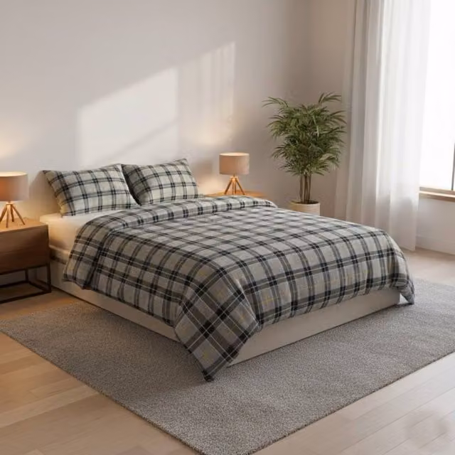 Snug City Grey Checked Flannelette Tartan Duvet Cover and Pillowcase Set, 200 x 200 cm – 1