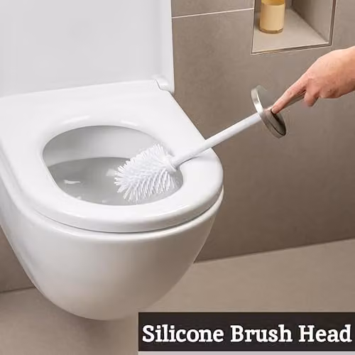 Orsina Indy Stainless Steel Toilet Brush and Holder in Silver with White Bristles – 2