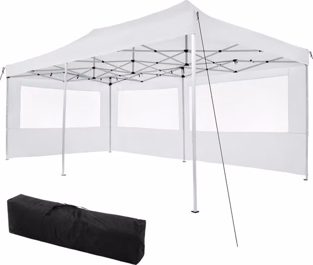 tectake Collapsible Viola Gazebo with 2 Sides in White, W: 600 cm, D: 300 cm, H: 300 cm