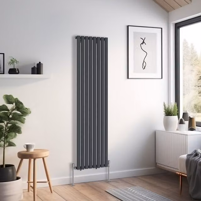 Right Radiators Oval Single Panel Vertical Radiator in Anthracite Grey, Height: 160 cm, Width: 47.2 cm