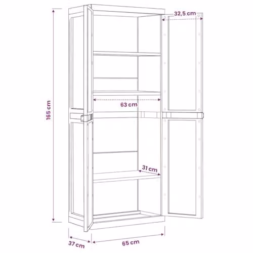 vidaXL Outdoor Storage Cabinet in Black Plastic with Internal Shelves and Lock, W/D/H: 65 x 37 x 165 cm – 3