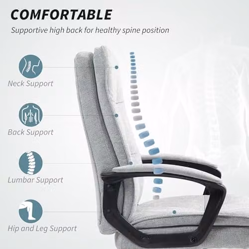 HOMCOM Grey Fabric Executive Office Chair with Armrests and 360 Degree Swivel, W/D/H: 70 x 70 x 120 cm – 3