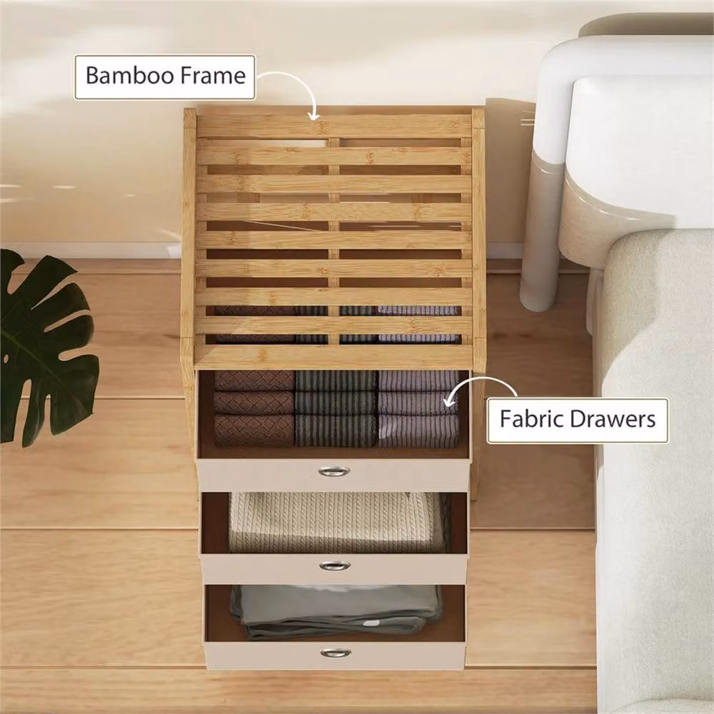 EONLION Brown 3-Drawer Bamboo Wood Chest of Drawers – 4
