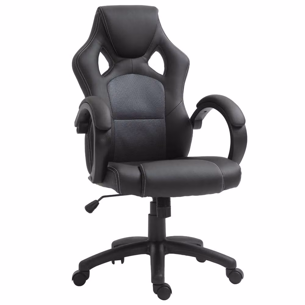 Rolipo Grey Faux Leather Swivel Task Chair for Home Office – 2