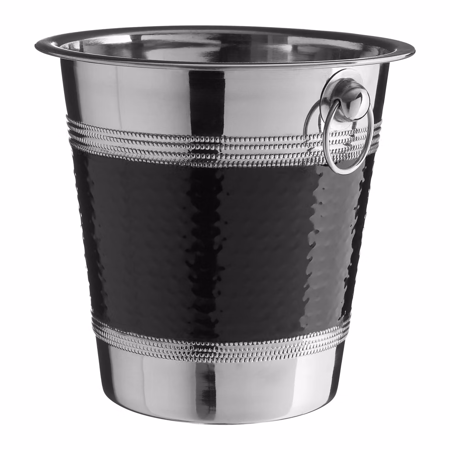 Orsina Mixology Hammered Stainless Steel Champagne Bucket with Black Band in Silver and Black – 2