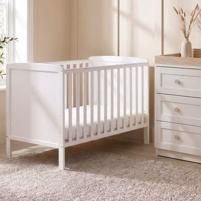 Baby Elegance Elle Modern White Lacquered Solid Wood Cot for Children's Rooms