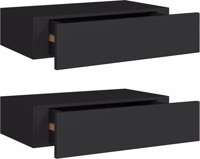 Berkfield Home Wall-mounted Drawer Shelves, 2 Piece Set, Black, W/D/H: 40 x 23.5 x 10 cm