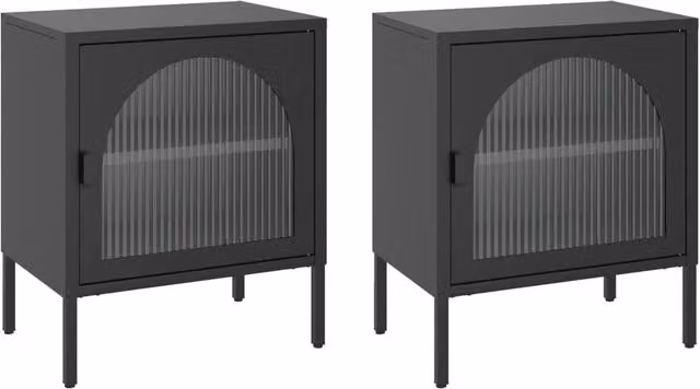 Berkfield Home Set of 2 Modern Black Nightstands with Glass and Metal, W/D/H: 50 x 35 x 60 cm – 1