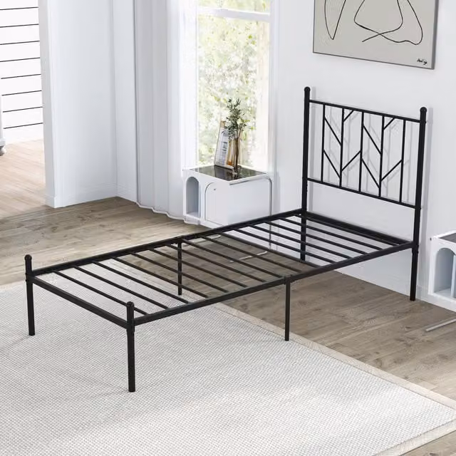 COSTWAY Black Metal Single Bed Frame, W/D/H: 90 x 190 cm