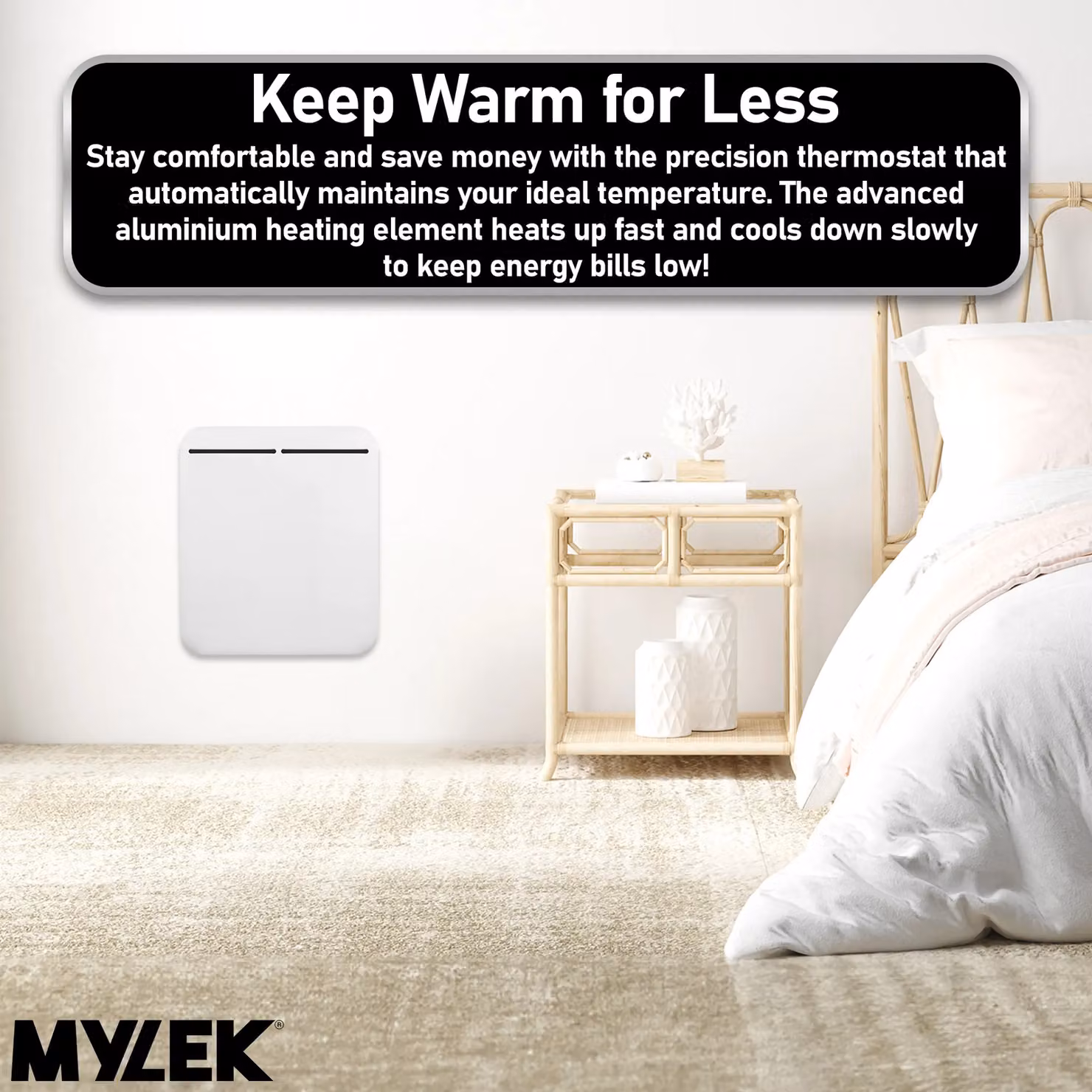 MYLEK 500W Electric Panel Convector Heater with 24/7 Timer and Thermostat, White – 5