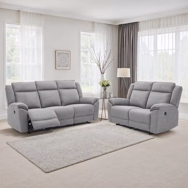 More4Homes Skye 3 and 2 Seater Linen Electric Recliner Sofa Set in Grey