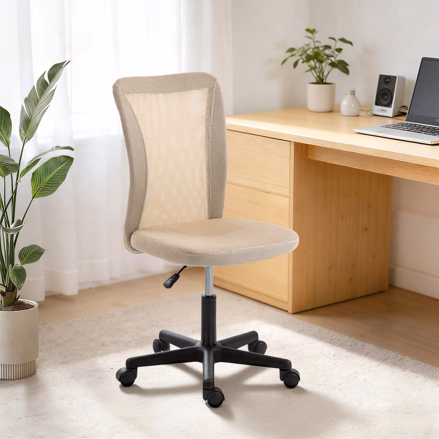 Vinsetto Modern Fabric Task Chair in Beige with Swivel Castors and Adjustable Height – 6