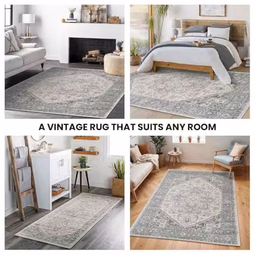 Livabliss Chester Vintage Boho Oriental Rug in Grey, White and Beige, W: 80 cm, L: 150 cm – 2
