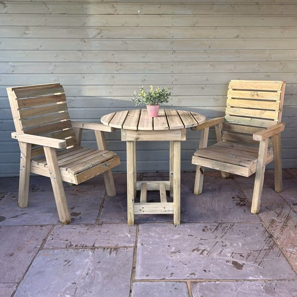 Churnet Valley Garden Furniture Ltd Clover Bistro 2 Seater Round Garden Table and Chair Set in Brown – 2