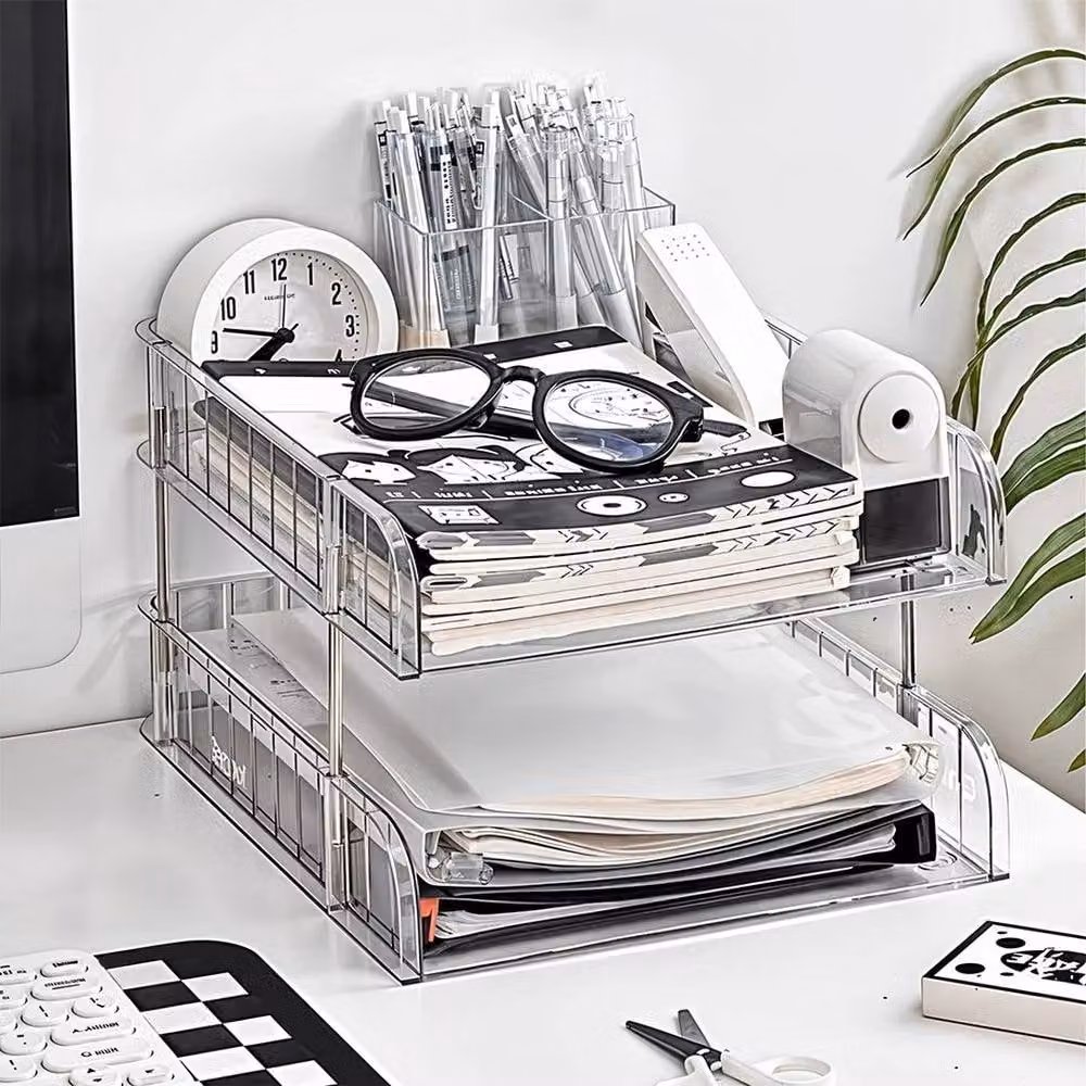 PAWNORA 2-Tier Clear Plastic Desk Document Organiser and Letter Tray – 2