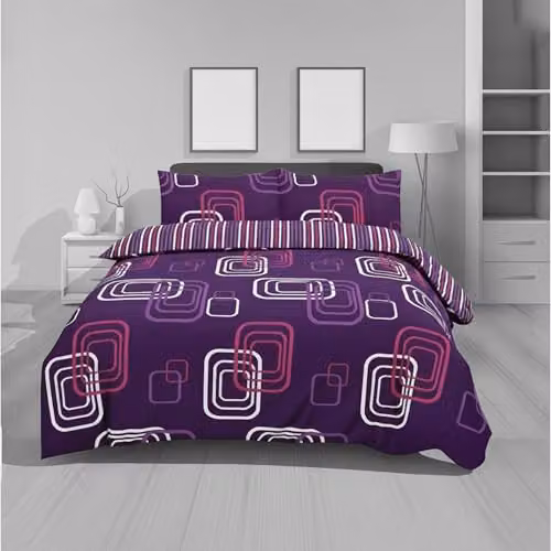 Home Sweet Home UK MonoGrid Graphic Design King Size Duvet Cover and Pillowcase Set in Purple, Polycotton Bed Linen, W/D/H: 240 x 220 x 180 cm – 3