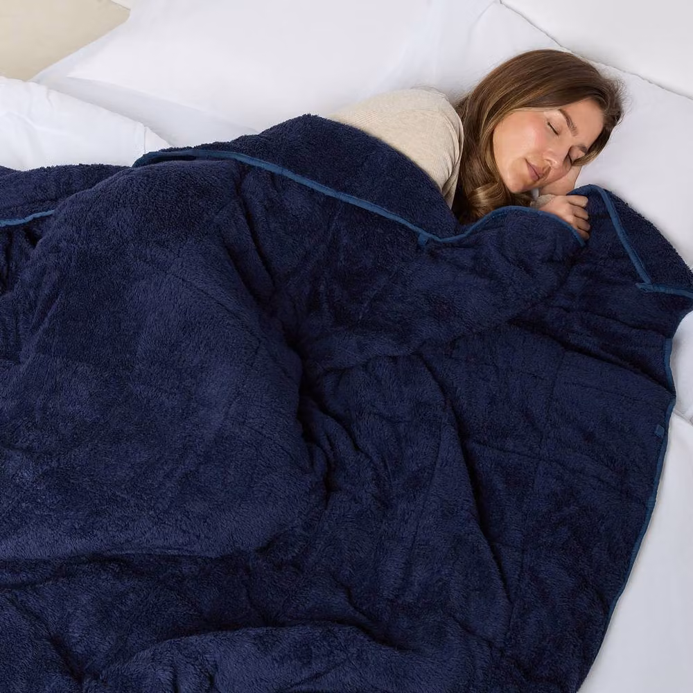 OHS Navy Teddy Fleece 10kg Weighted Blanket, W/D/H: 150 x 200 cm – 3