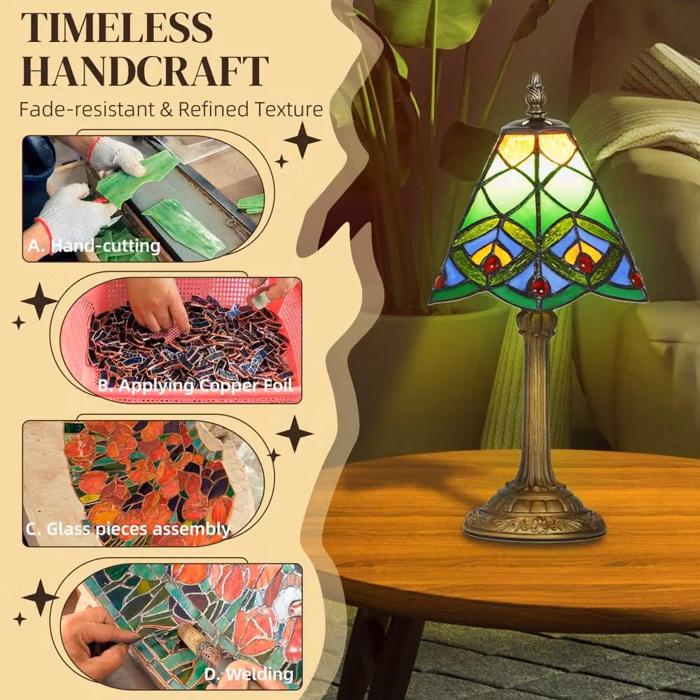 Wyld Haus Mamavi Tiffany Style Table Lamp in Green and Amber with Bronze Tone Base – 6