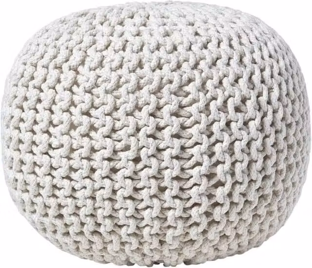 FORGEVIO Grey Moroccan Cotton Chunky Knit Bean Bag Footstool