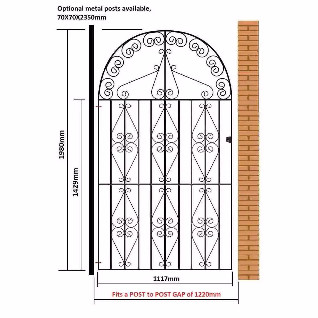 Burbage Iron Craft Stirling Scroll Tall Bow Top Single Gate in Black, W: 122.0 cm, H: 198.0 cm – 2