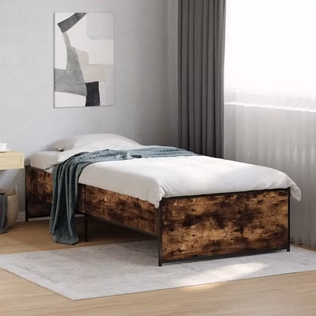 Berkfield Home Smoked Oak Small Single Bed Frame in Brown, W: 75 cm, L: 190 cm – 1