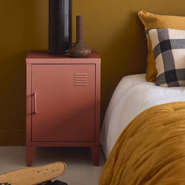 sweeek Industrial Metal Bedside Table with 1 Door in Terracotta