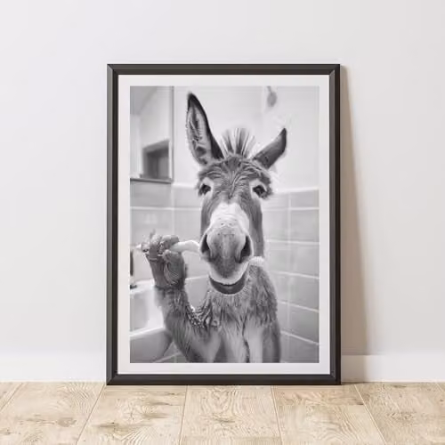 60 Second Makeover Donkey Brushing Teeth Animal Print Paper Poster, A4
