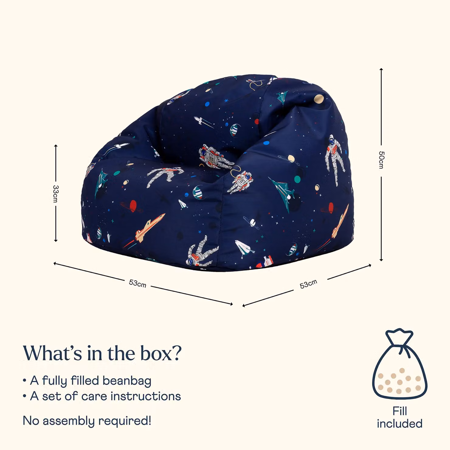 ICON Lost In Space Kids Bean Bag Chair in Navy Blue Fabric – 5
