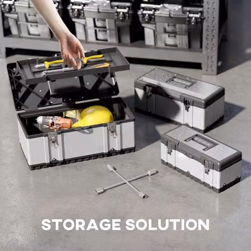 HOMCOM 3 Piece Stainless Steel Tool Box Set with Inserts, Silver – 3