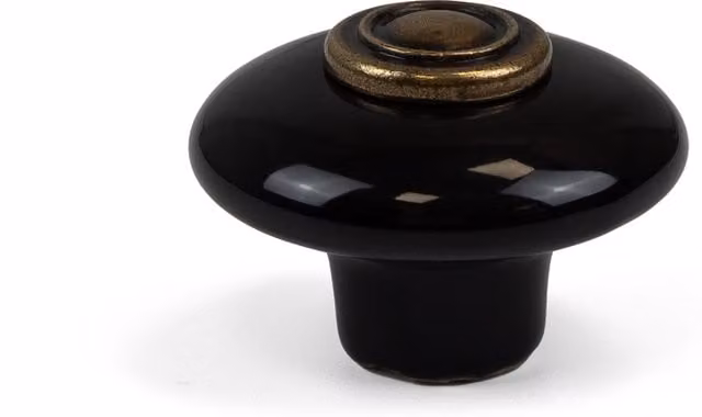 Handle & Home Stepped Round Ceramic Cabinet Knob in Gloss Black