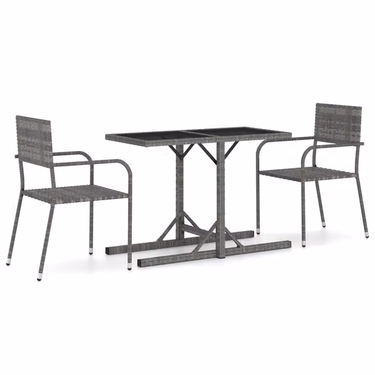 Berkfield Home 3 Piece Grey Garden Dining Set with Steel and Glass