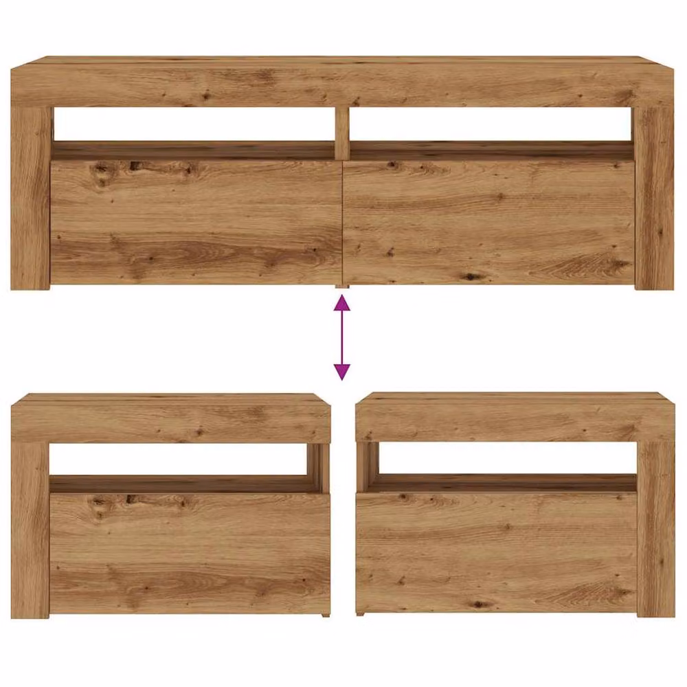 Berkfield Home Modern Bedside Cabinets with Integrated LED Lighting, Artisan Oak in Brown, W/D/H: 60 x 35 x 40 cm – 3