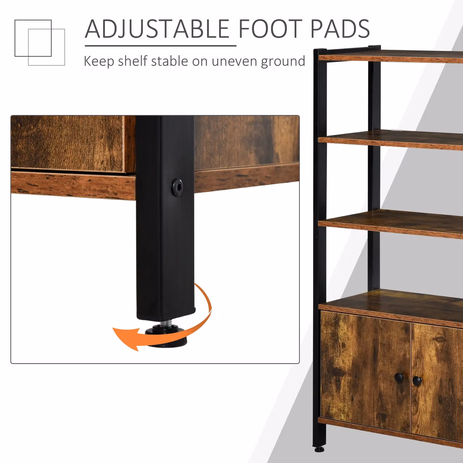HOMCOM Multifunctional Industrial Bookshelf and Storage Cabinet in Brown – 5
