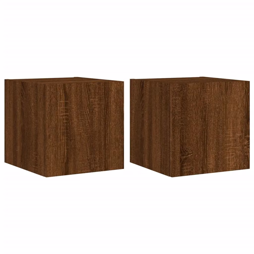 Berkfield Home Set of 2 Modern Brown Oak Wall Mounted TV Cabinets with Integrated LED Lighting, W/D/H: 30.5 x 35 x 30.5 cm – 2