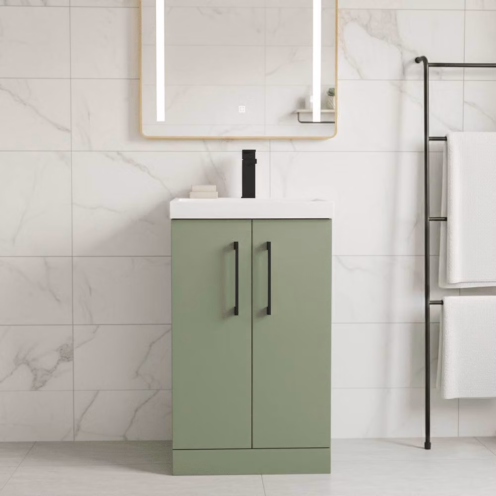Balterley Modern Bathroom Vanity Unit with Basin and Soft Close Doors, Green, W: 50 cm – 2